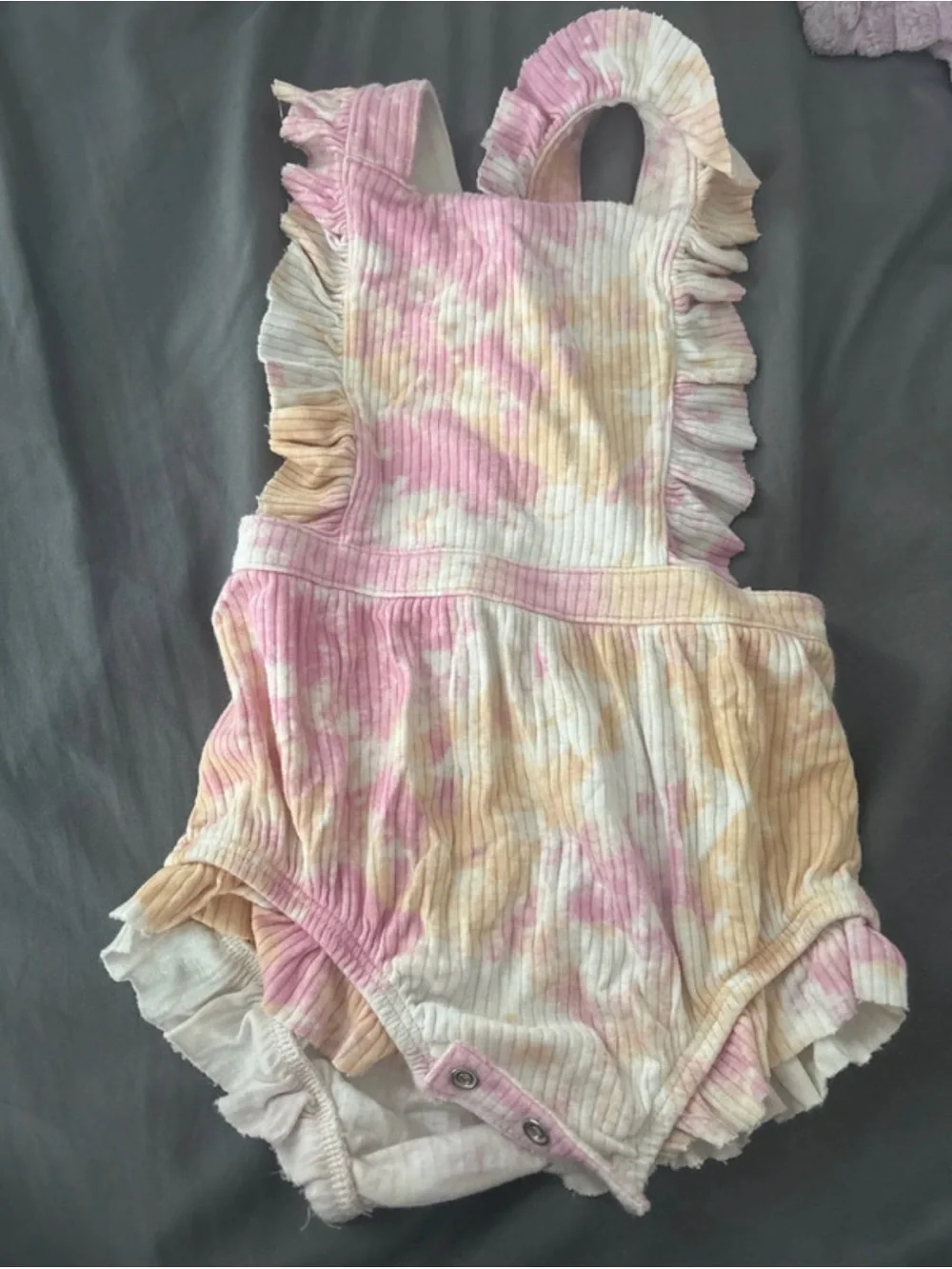 Tie-Dye Ribbed Ruffle Baby Romper - Pink & Yellow size-18 months